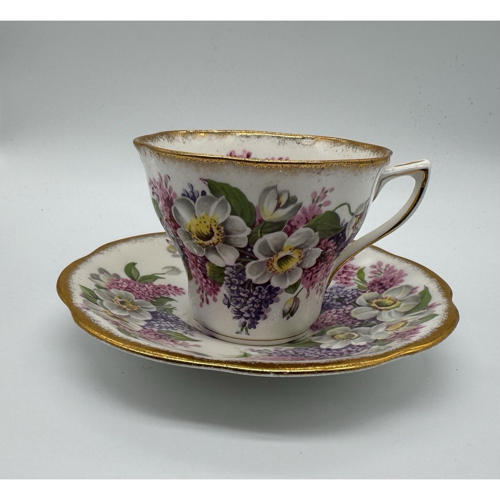 Vintage Rosina Teacup & Saucer Pink & White W gold Rim.  Pattern 5084 T
